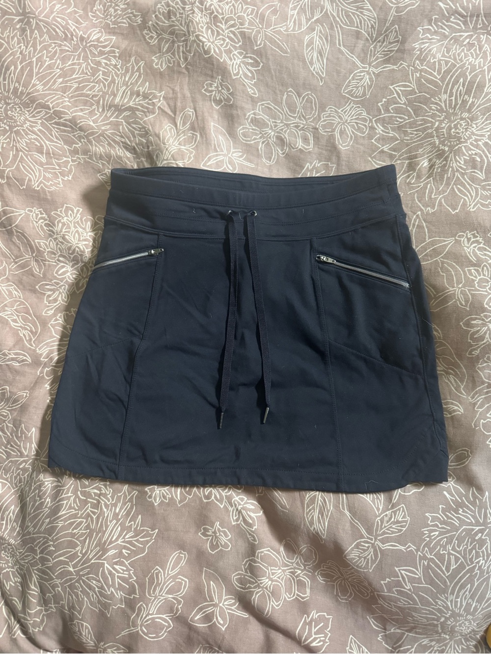 Athleta Black Nylon Drawstring Active Skort with Zip Pockets
